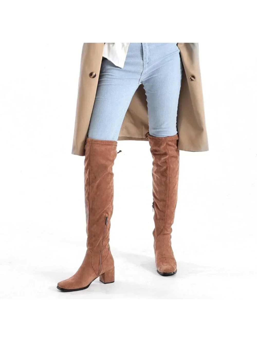 Chic Square Toe 2.5in Thigh High Suede Over the Knee Boots for Women